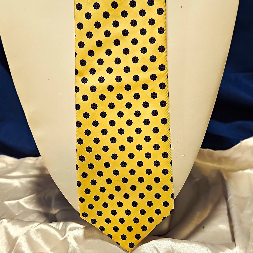 Vintage Liberty of London Men's Woven Silk Tie Yellow With Floral Print